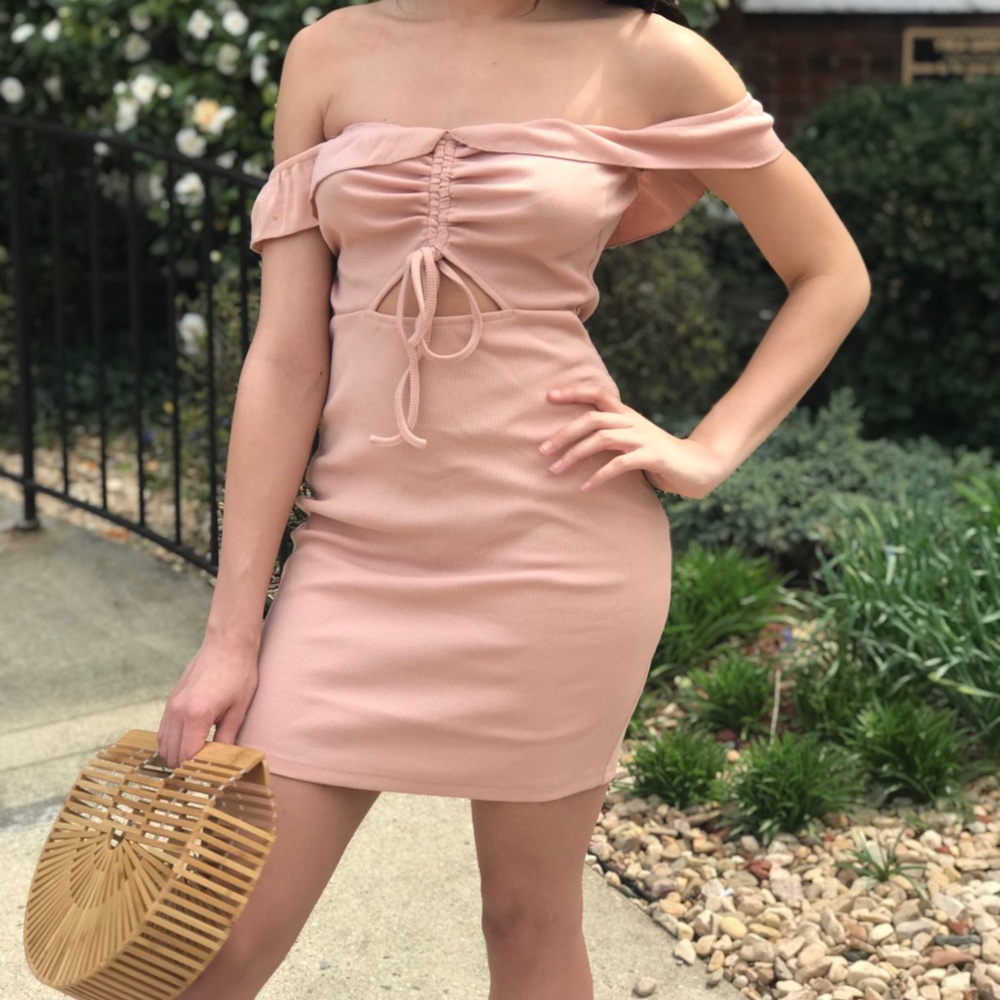 Pink Off the shoulder mini dress